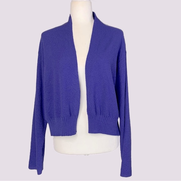 Eileen Fisher Wool Cardigan M/L Cropped Open Front Sweater Purple Lightweight - Picture 1 of 9